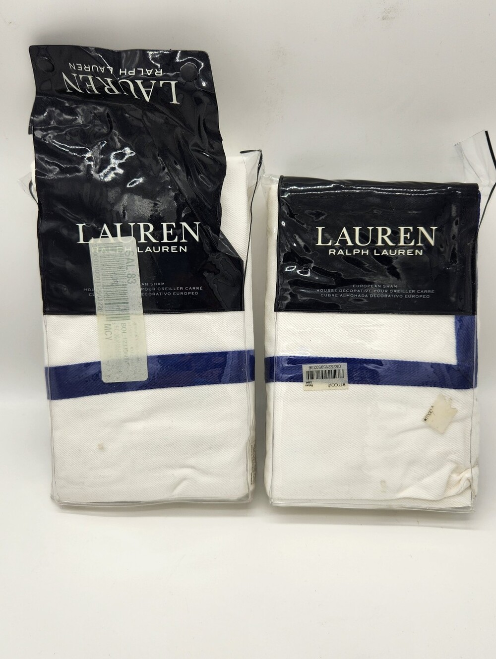 Lauren Ralph Lauren Jensen Twill Euro Sham Set of 2 White Navy 26x26 New